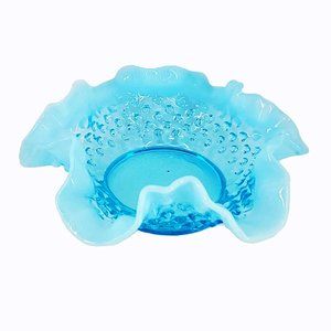 Fenton Opalescent Hobnail Crimp BonBon Dish Bowl Blue Circular 1940's Vintage